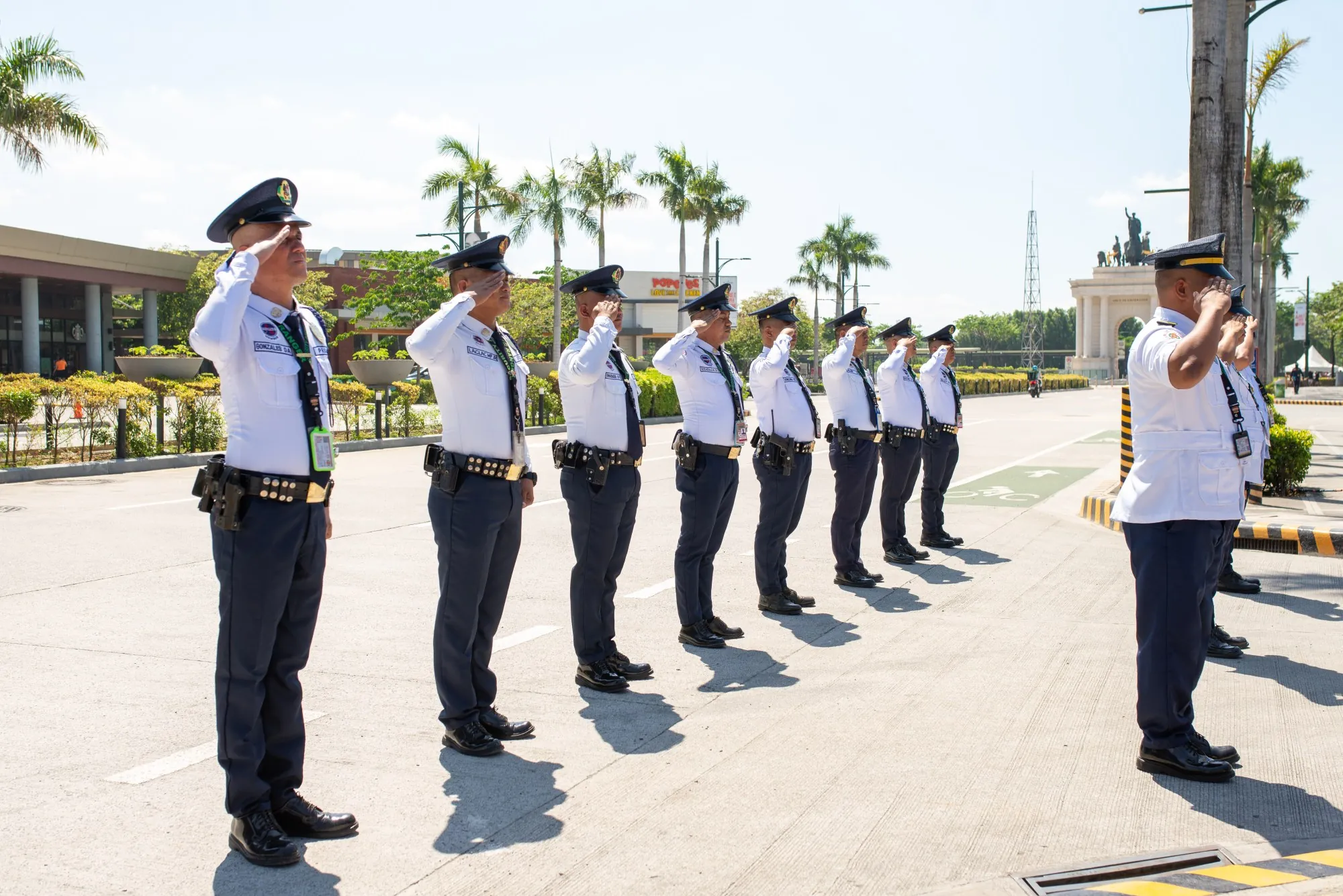 Pacific Ranger security officers standing at attention during morning inspection.